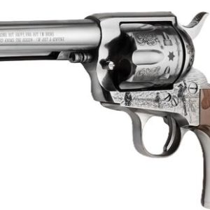 E.M.F. COWPOKE 357 MAG 4.75" - ENGRAVED NICKEL WOOD