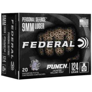 Federal Personal Defense Punch Handgun Ammuntion 9mm Luger 124 gr 1150 fps JHP 20/ct