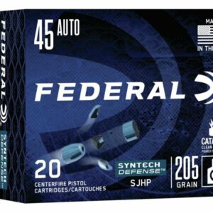 Federal Syntech Defense Handgun Ammuntion .45 ACP SJHP 830 fps 20/ct