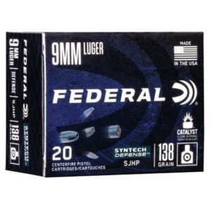 Federal  Syntech Defense Handgun Ammuntion 9mm Luger 138 gr SJHP 1130 fps 20/ct