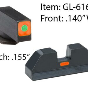 Ameriglo Glock CAP Sight Set For Glock 17 19 22 23 24 26 27 33 34 35 37 38 39 - Green Tritium Orange Sq Outline Front/Rear