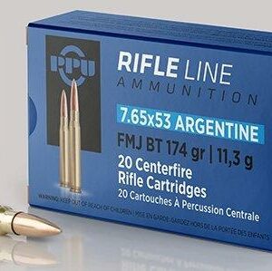 PPU Rifle Ammunition 7.65mm x 53 Argentine 174 gr FMJ 2624 fps 20/ct