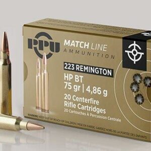 PPU Match Rifle Ammunition .223 Rem Match 75 gr HPBT 2720 fps 20/ct