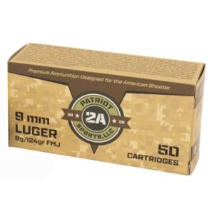 Patriot Sports Brass Case Handgun Ammunition 9mm Luger 124gr FMJ 1148 fps 50/ct