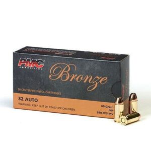 PMC Bronze Handgun Ammunition .32 ACP 60 gr JHP 980 fps 50/rd