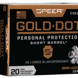 Speer Gold Dot Short Barrel Handgun Ammunition 9mm Luger (+P) 124 gr HP 1150 fps 20/ct