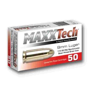 Maxxtech Brass Casefire Handgun Ammunition 9mm Luger 115 gr FMJ 50/ct