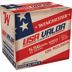 Winchester USA Valor M855 Green Tip Rifle Ammunition 5.56mm 62 gr. FMJ 3060 fps 125/ct