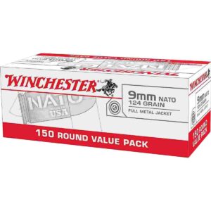 Winchester NATO Handgun Ammunition 9mm Luger 124 gr. FMJ 1140 fps 150/ct