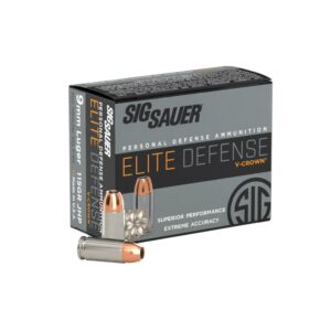 Sig Elite V-Crown Handgun Ammunition 9mm Luger 115 gr JHP 1185 fps 20/ct