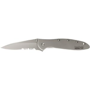 Kershaw Ken Onion Leek Folding Knife 3" Partially Serrated Drop Point Blade Silver