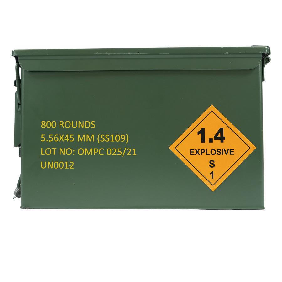 OMPC M855 Steel Core Rifle Ammunition 5.56mm 62gr FMJ 3020 fps 800rds (Boxed in Metal Can)