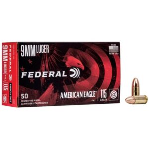 American Eagle Handgun Ammunition 9mm Luger 115 gr FMJ 1180 fps 1000/ct Case