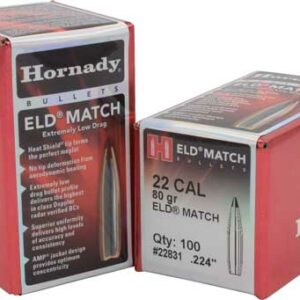 HORNADY BULLETS 22CAL .224 - 80GR ELD-M MATCH 100CT 25BX/CS