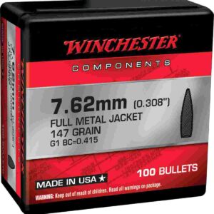Winchester FMJBT Bullets 7.62mm .308" 147gr 100/ct