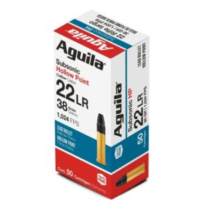 Aguila Subsonic Rimfire Ammunition .22 LR 38 gr. HP 1024 fps 50/ct