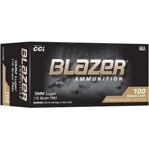 CCI Blazer Brass Handgun Ammunition 9mm Luger 115gr FMJ 1145 fps 100/ct Bulk Pack